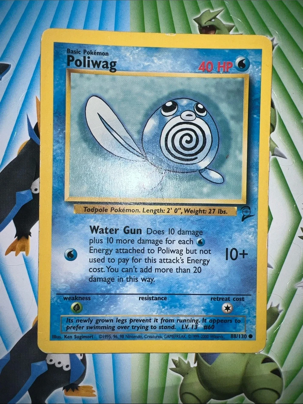 Pokemon Poliwag Card - Blue Artwork with Yellow Border